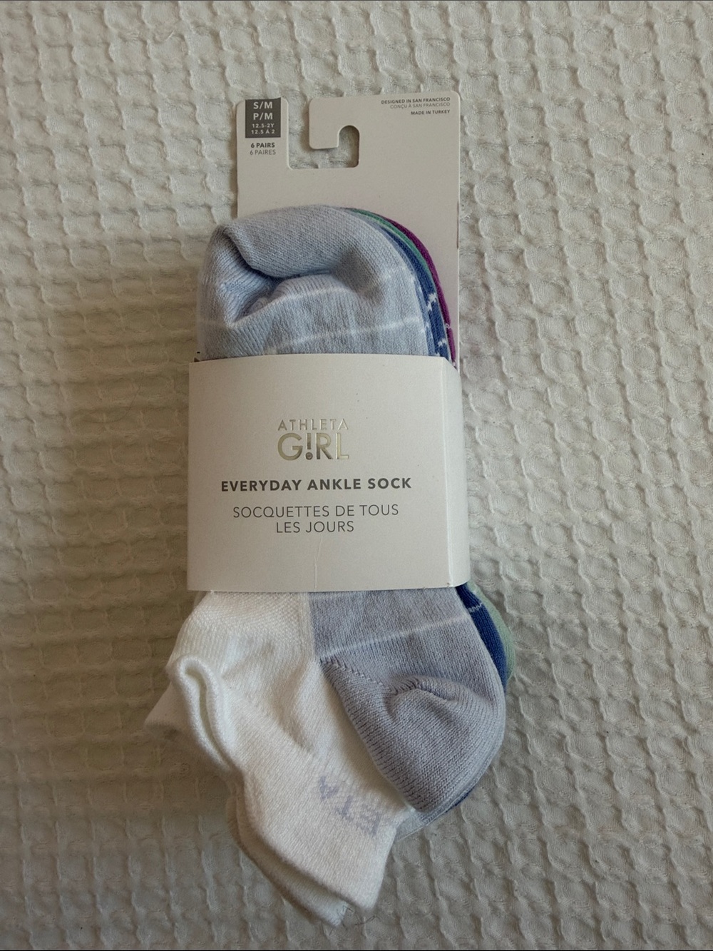 Athleta Girl Everyday Ankle Socks - White, Green, Blue & Purple